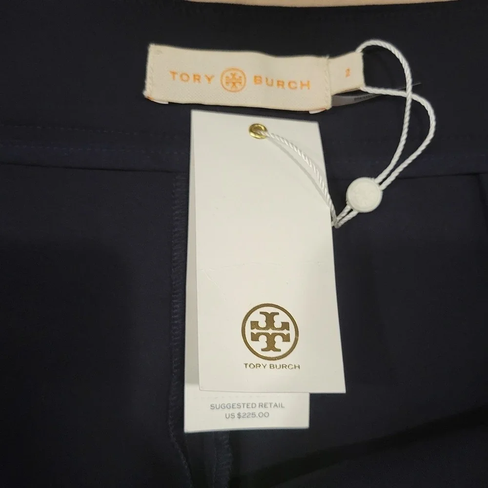 Tory Burch Maude Navy Blue Stretch Ankle Flat Front Cigar Pants Size‎ 2 I376